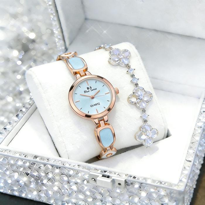 2pcs/1pcs Jam tangan quartz untuk wanita dengan dial bulat kompak, dilengkapi dengan gelang berlekuk