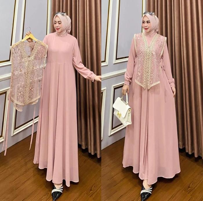 Lora Maxi Dress Gamis Brukat Pesta Mewah Ceruty Mix Brokat Dress Gamis Wanita Gamis Viral Burgundy