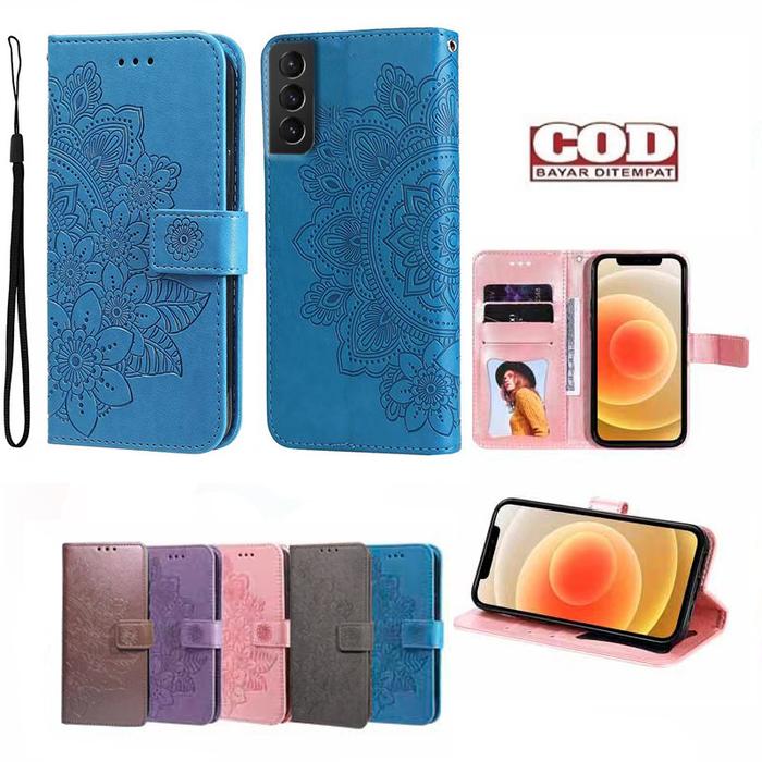 Samsung Galaxy S21 Plus Leather Case S21+ S21 Ultra /S21 FE/S21FE Casing dompet Flip Motif Bunga mat