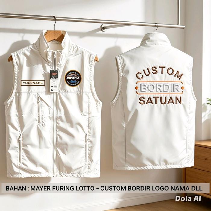 CUSTOM BORDIR : Rompi Casual Bahan Mayer dalaman lotto Outdor Bisa Tempel Nama Logo Text Custom Bord