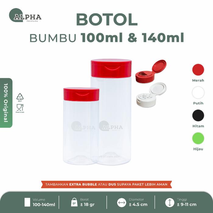 Toples BonCabe 140 ml - Botol Bumbu Dapur Lada Garam Kormik Plastik Lubang Besar Kecil Tabur 140ml