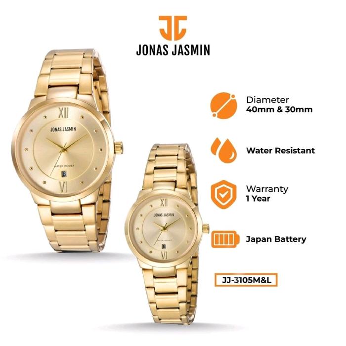 Jam Tangan Couple JONAS JASMIN JJ-3105 M/JJ-3105 L Original Stainless Watches Garansi 1 Tahun