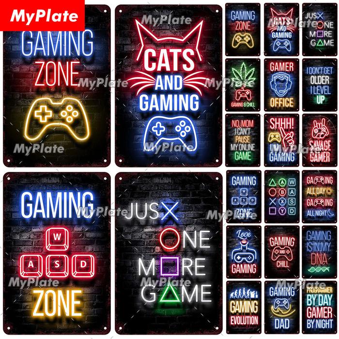 [MyPlate] Vintage Gaming Zone Neon sign Metal Sign Plate Tin Sign