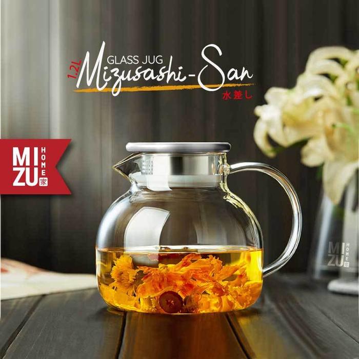 MIZU MIZUSASHI-SAN 1.2L Glass Jug Teko Kaca Borosilikat Teko Air Minum Teko Teh Teko Kopi Teko Minim