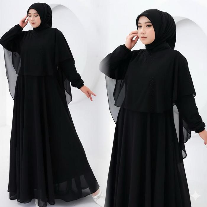 Shena Gamis Set Outer Wanita Kekinian Gamis Set Outer Polos Modern Gamis Layer Set Outer Panjang Gam