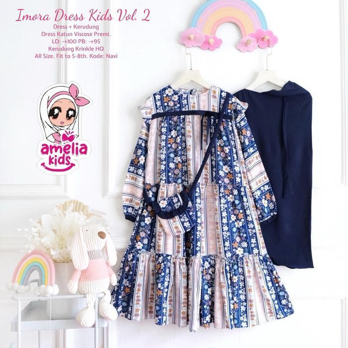 TERLENGKAP Setelan Gamis dan Jilbab Anak 5-8 Tahun Imora Dress Set by Amelia Kids - Baju Muslim
