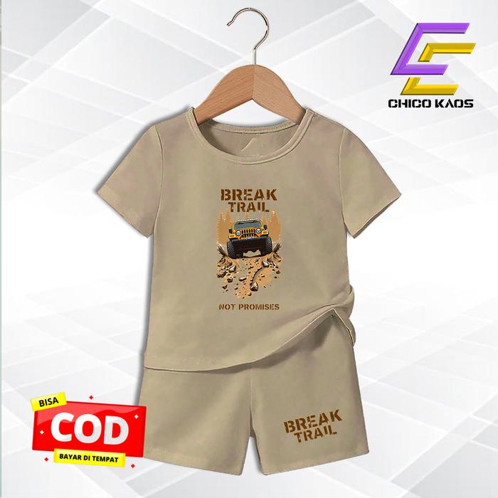 Baju Main Setelan Anak Laki Laki - Kaos Distr* Karakter Mobil Break Trail