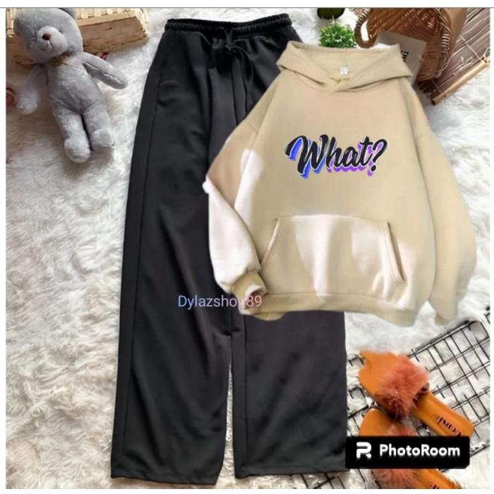 COD✅ Setelan Sweater Hoodie Dan Celana Kulot Wanita Atau Remaja Kekinian WHAT?