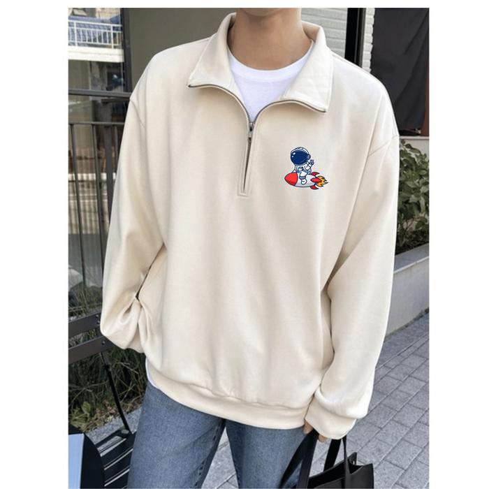 Turtleneck Halfzip Rugby Sweatershirt Sweater Astro Rocket Unisex Casual LunarVoid | Jaket Crewneck 