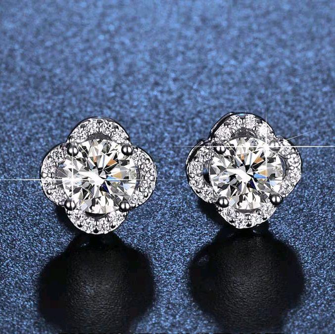 EARRING STUD CLOVER ED007 MOISSANITE SILVER 925 | WEDDING PARTY | TUNANGAN | ELEGANCE | CASUAL ORIGI