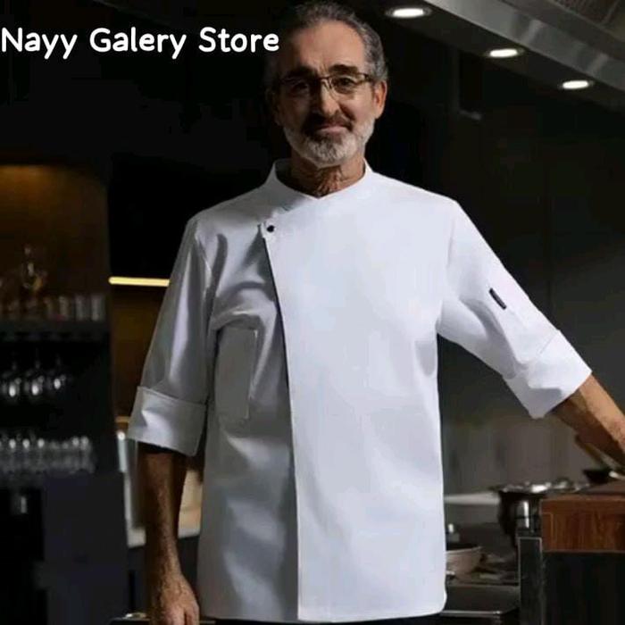 Baju Jacket Chef Koki, Seragam Kerja, Kualitas Premium Pria/Wanita Modern Hitam Putih Navy Coklat Pa