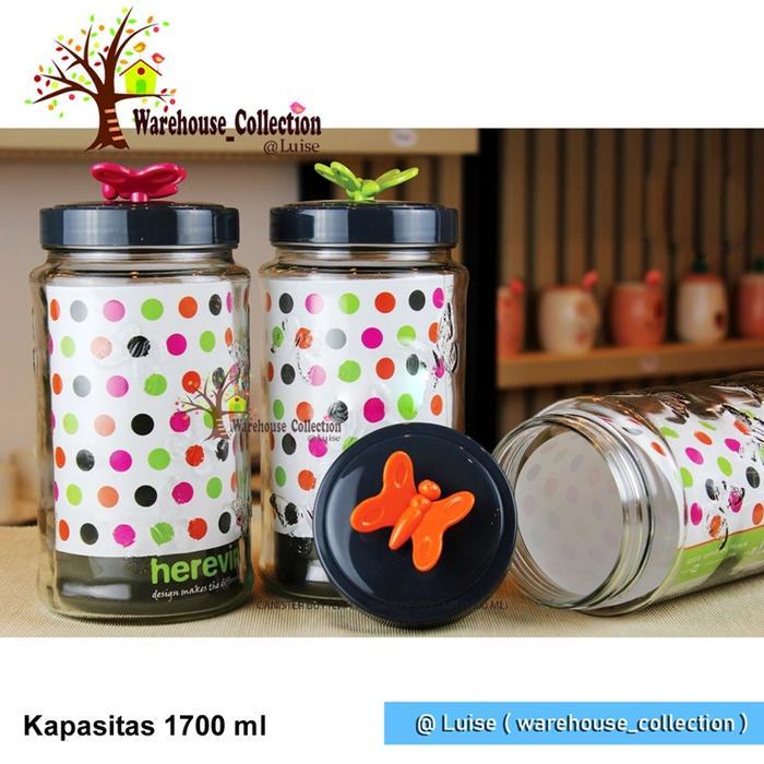Toples Kaca Herevin 1500ml dan 1700ml / Canister Butterfly Colour / Toples Lebaran Tutup Butterlfly