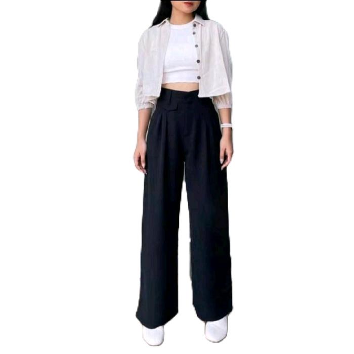 ORO PANTS paket 100 ribu 2pcs POLYSTER celana HW,kancing rsleting,tali pinggang, celana wanita Nyama