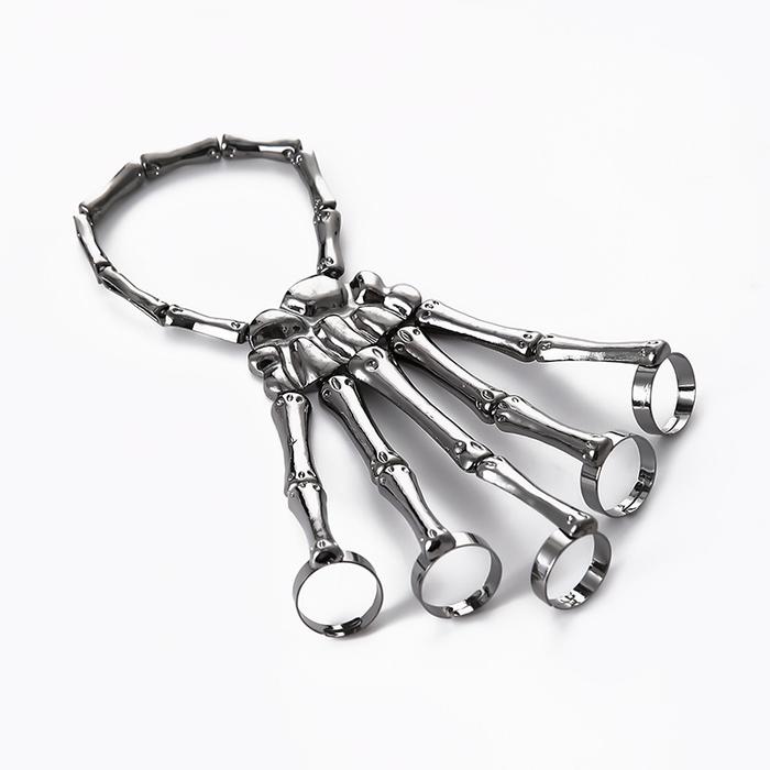 Skeleton Hand Bracelet Bangle Halloween Wristband Skull Fingers Metal Skeleton Hand Bracelet With Ri