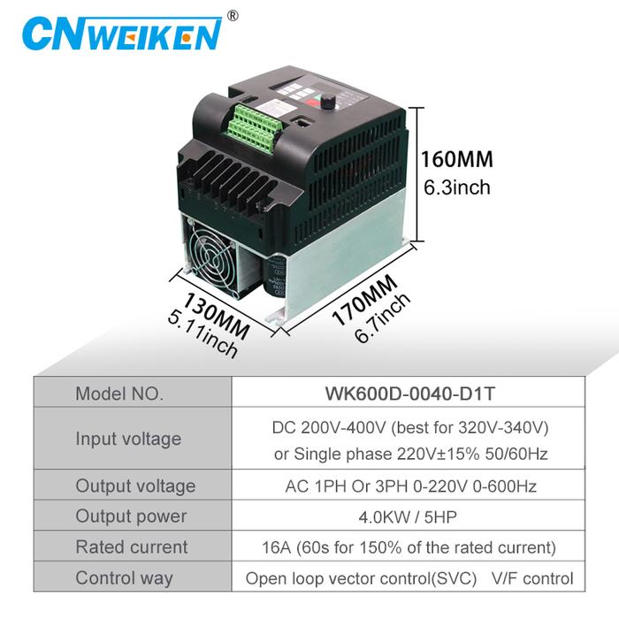 VFD solar Inverter DC 200-400V 4KW 16A input Frequency Converter