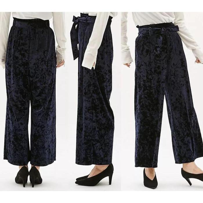 Brandedbyvita #1365 [Grb} Gu Women'S Velvet Wide-Leg Pants