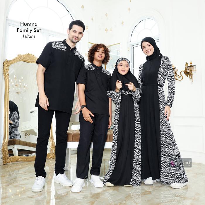 Zenitha - Humna Hitam Sarimbit Keluarga Lebaran Couple Family Set Premium Motif Polos Baju Ibu Pasan