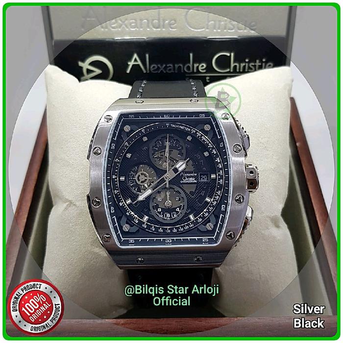 Alexandre Christie Pria Kotak Ac 6411 Mc Case Silver Tali Kulit Hitam Original