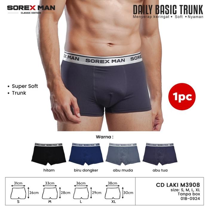 cd celana dalam pria boxer supersoft daily basic trunk sorex M 3908