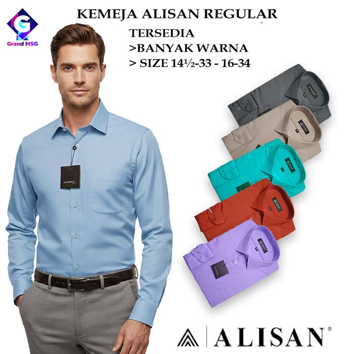 ALISAN Kemeja Pria Polos REGULAR Lengan Panjang Baju Atasan Kerja Cowo Alisan Formal Original Hitam 