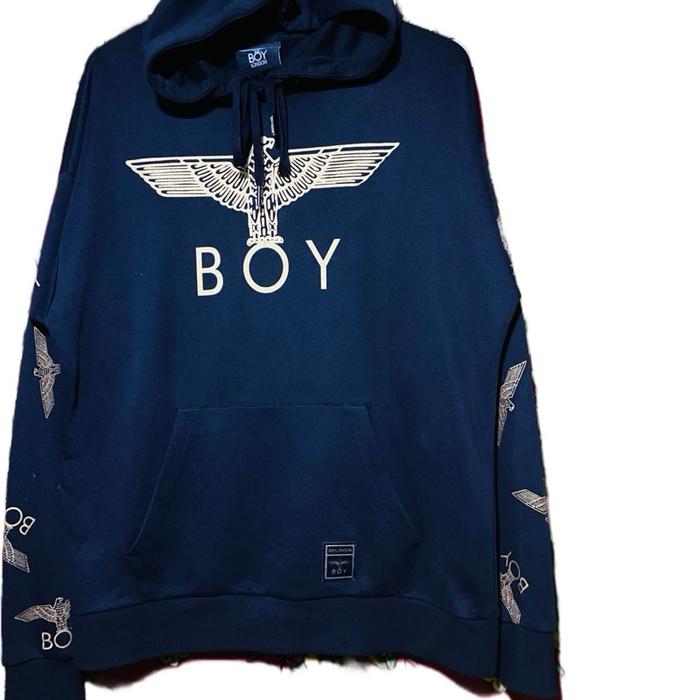 Boy London Hoodie  dengan Logo Burung dan Lengan Motif - Pakaian Santai Pria