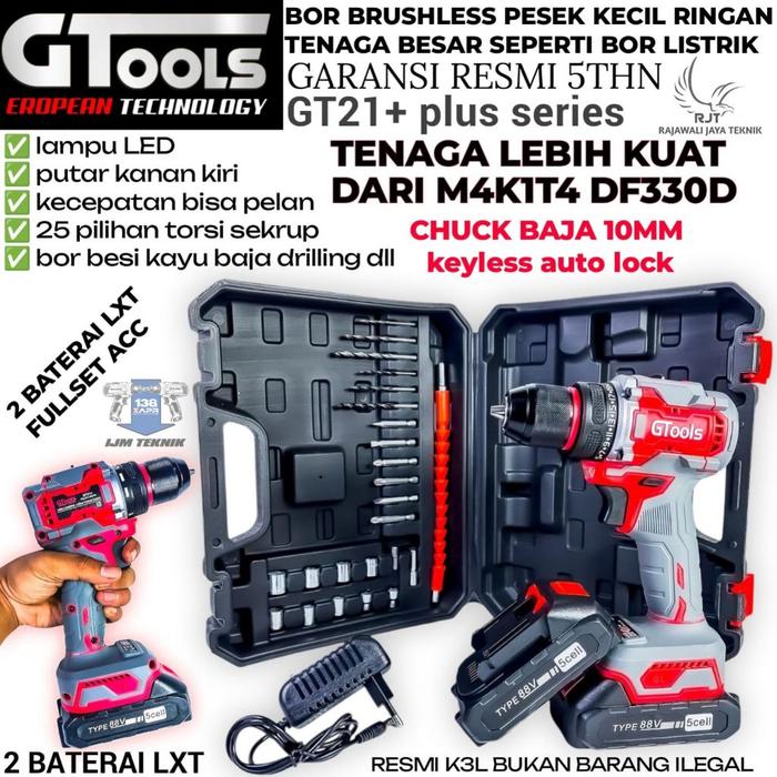 Cod!!!! Gtools Eropa Bor Brushless Type Gt21+ 10Mm Keyless Mesin Bor Besi Kayu Driver Sekrup Drill