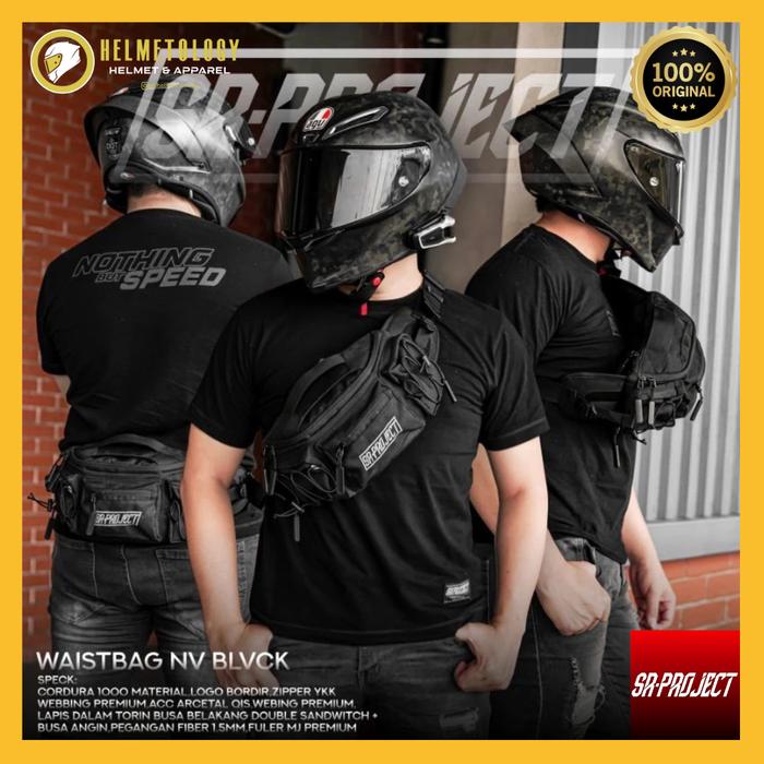 SR PROJECT NV BLACK GREY WAISTBAG TAS PINGGANG WAIST BAG ORIGINAL