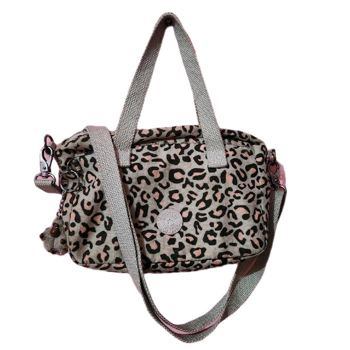Preloved KIPLING vintage Tas Sling HP Handbag Mini Nylon Grey Leopard Macan 21x18 monyet+talpan