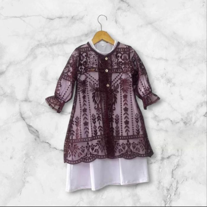 Gamis Muslim Anak Set Outer || Gamis Anak Perempuan Set Outer Tille Brukat
