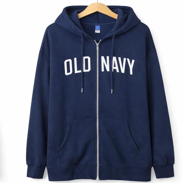 Old Navy Jaket Hoodie Zipper Pria Wanita Navy Biru Tua