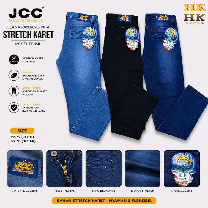 Celana Jeans Panjang Pria Original JCC Distro  Pensil Stretch Karet Denim Size 27-32 Kecil 33-38 Bes