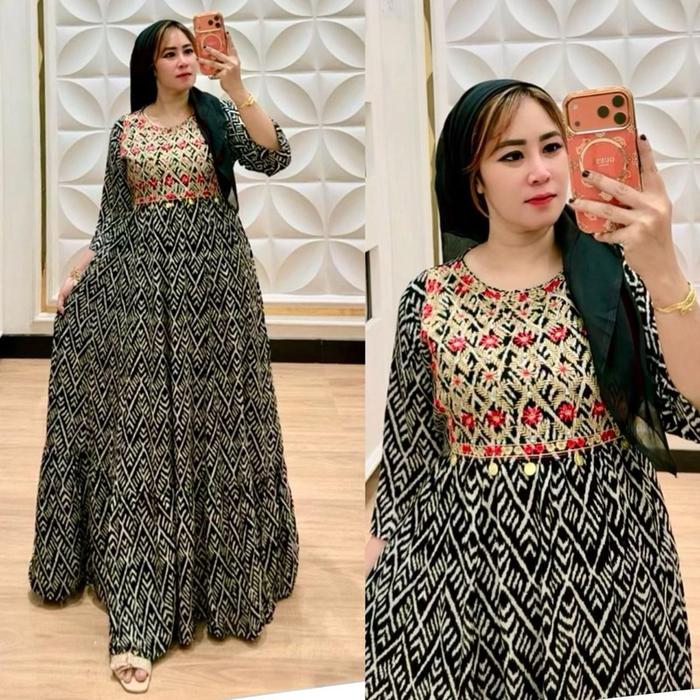 Gamis Hindi Zikzak Koin Super Mayung Rayon twill Ld 110 Pb 137 Adem Nyaman Desain Elegan Bahan Katun