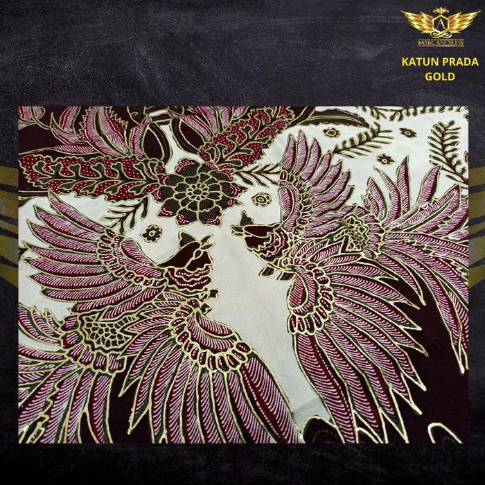 Katun Tulis Pola Purada Tinta Emas Motif 7 Bahan Kain Batik Tulis Macan Harimau Merah