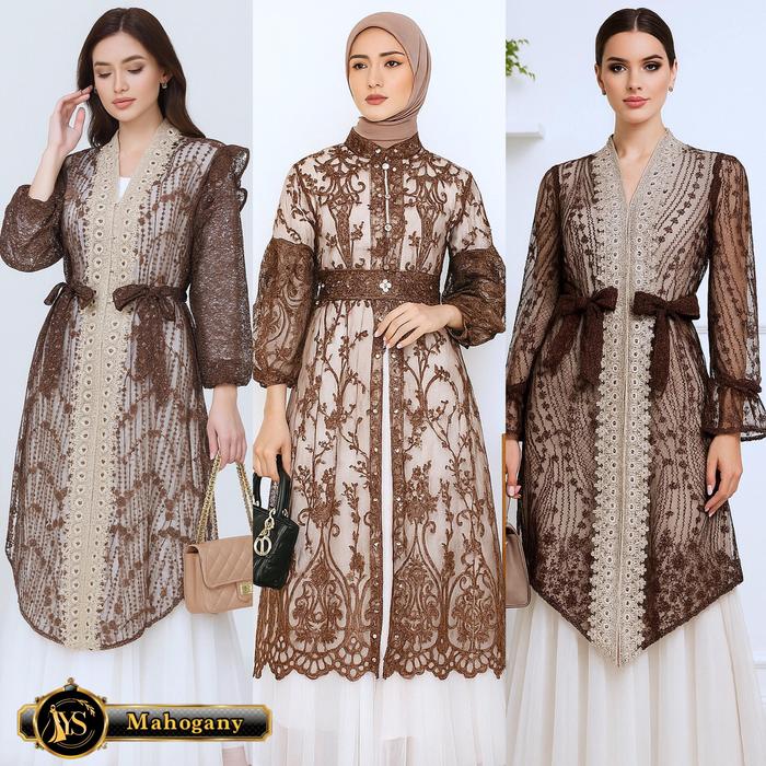 Yesaya - Outer Brukat Atasan Tunik Muslim Wanita Khusus Mahogany Seragaman