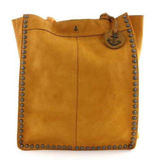 Tas Tangan Tote HB Wanita dengan Desain Anchor dan Hiasan Batu Warna Kuning Kunyit Bahan Suede Styli