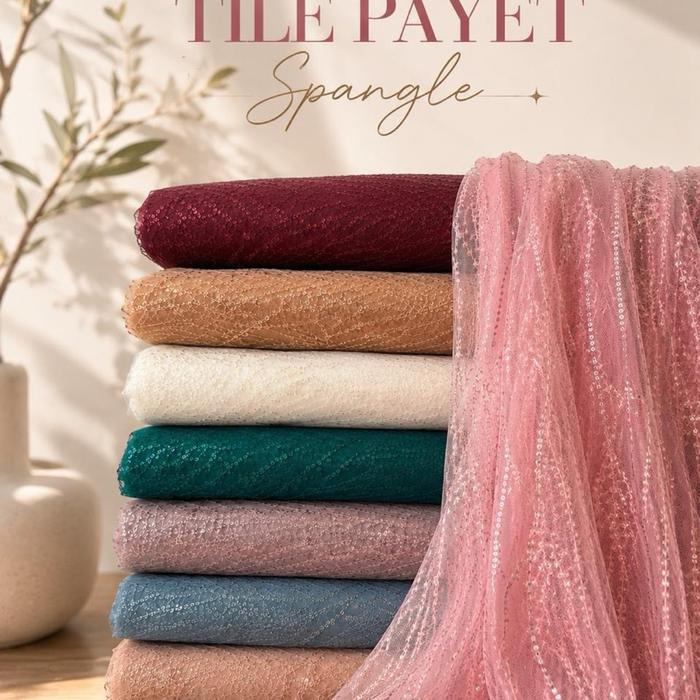 Kain Tile Spangle Brokat Sequin Payet untuk Dress dan Kebaya Harga Setengah Meter Wanita Bra Cup Rom