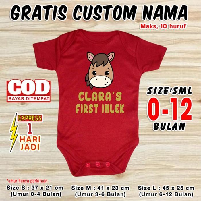 Baju Bayi Imlek Shio KUDA CUSTOM NAMA Pakaian Chinese New Year Jumper Baby CNY Romper Balita Sincia 