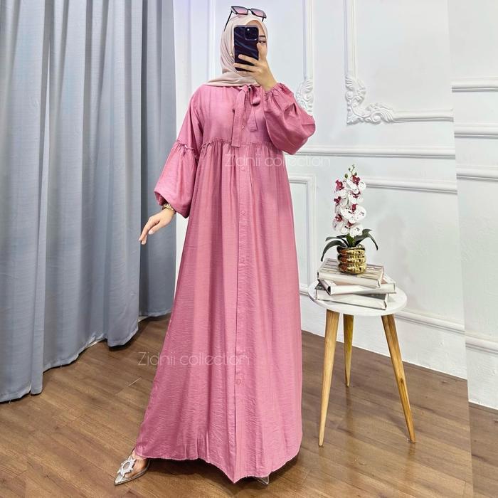 Terbaik ALMIRA Dress Polo Linen Premium Polos Gamis Kancing Nyaman Terimakasih