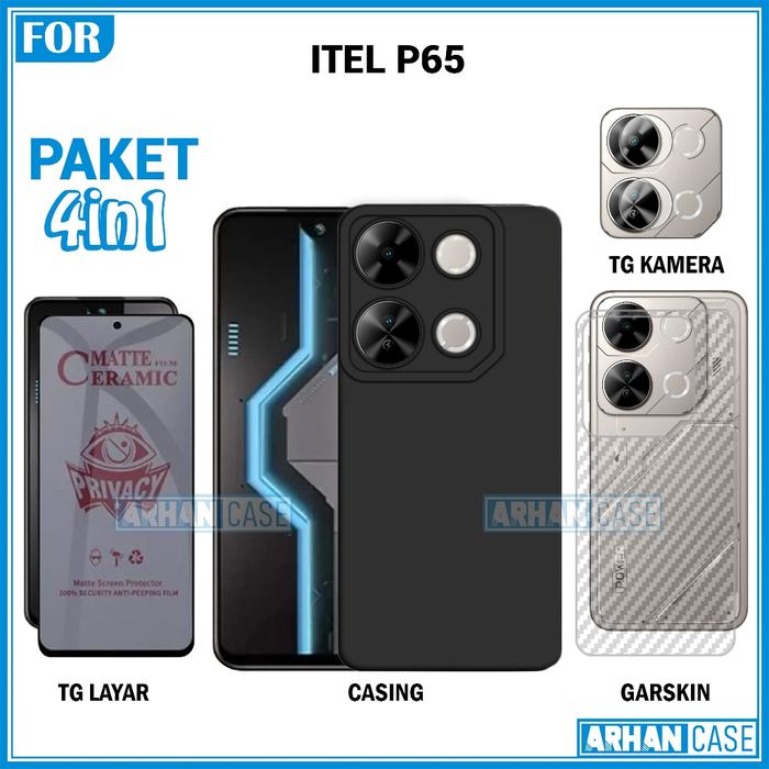 Paket Komplit 4in1 Case Pro Itel P65 P55 4G P55 5G Case Perlindungan Lengkap