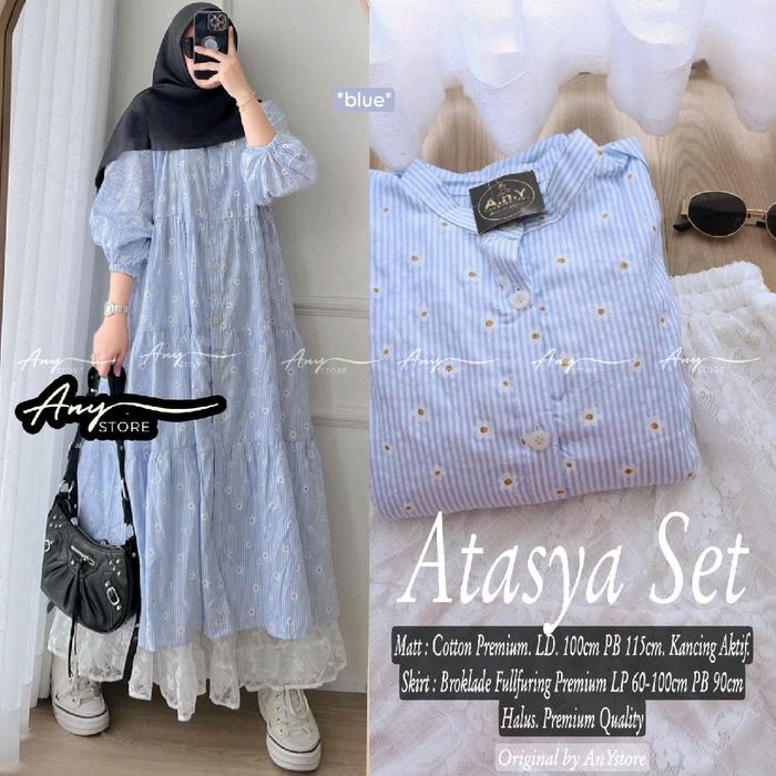 baju setelan rok Broklat full tunik katun tasya tasyi garis Setelan Atasan tunik Panjang Wanita Dewa