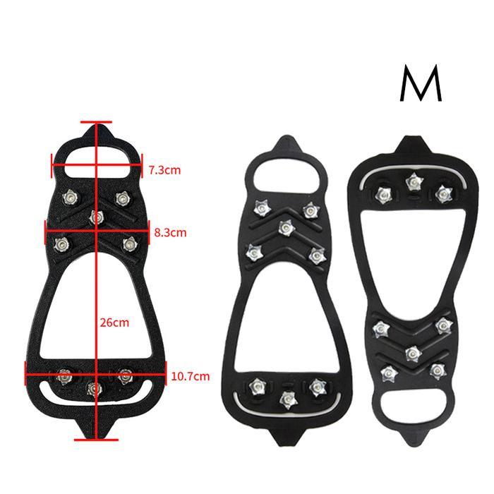 Alas Sepatu Anti Slip 8 Gigi Paku Salju Mendaki Outdoor Silikon Baja Mangan Hitam M 265*113mm L 267*