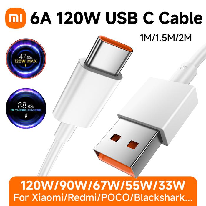 120W 6A Type C Super Fast Charging Cable Data Cord For Redmi Note 14 13 Pro+ Mi 13T 12T 11T Pro POCO