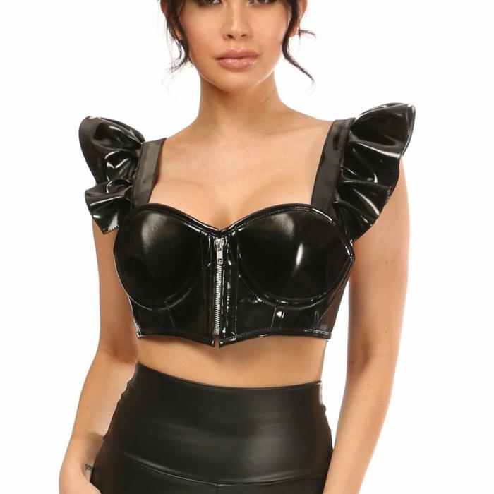 Dzakileather-Wanita Korset BUTTERFLY Kulit Atasan Crop Bustier Gothic Bra Korset Lingerie Seksi Kors