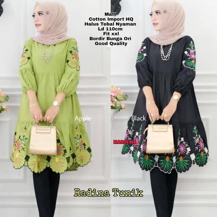 READY STOCK ATASAN BORDIR WANITA JUMBO PREMIUM RADINA TUNIK BY MARSELLA HIJAB FASHION SOLO