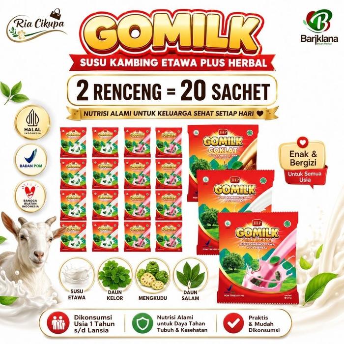 GOMILK 20 SACHET - SUSU KAMBING ETAWA TINGGI KALSIUM, IMUN BOOSTER, AMAN UNTUK LAMBUNG & ANAK-ANAK