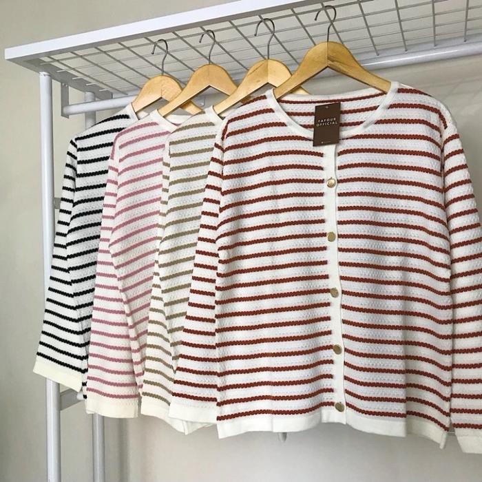 Fafor Azelya Cardigan Rajut Stripe Korea Style Knitwear