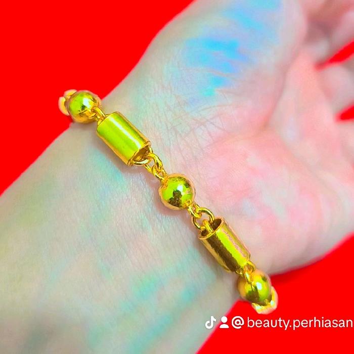 Gelang Merica Bambu Besar dilapis emas asli 24karat dibalut dengan kristal premium