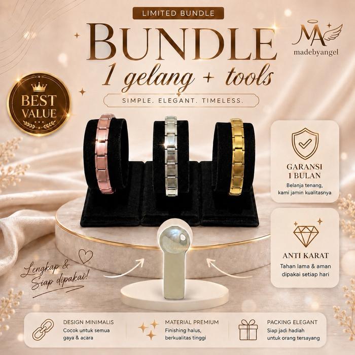 Y2k italian charm bracellet bundle 1 gelang base/ polos + 1 tools high quality anti karat
