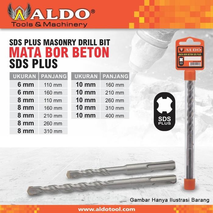 MATA BOR BETON SDS PLUS UKURAN 6 X 110 MM ~ 10 X 400 MM MERK ALDO