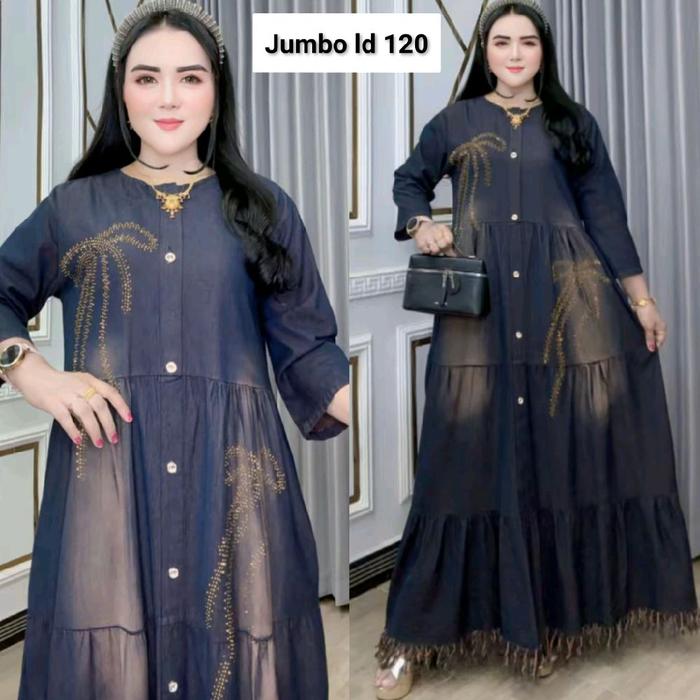 Gamis Jumbo Arin Bervariasi Semi Jeans LD 120 PB 138 Busui Baju Dress Wanita Dewasa